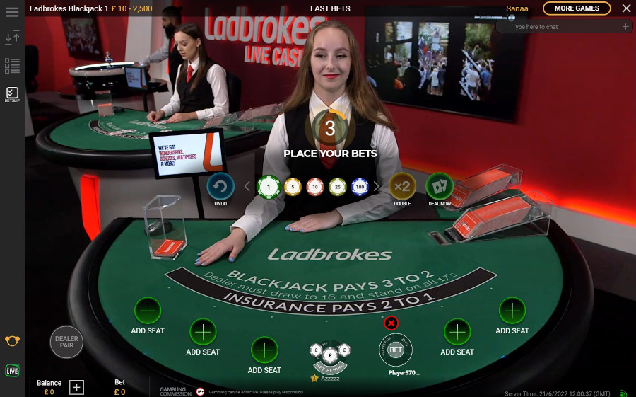 Ladbrokes Blackjack 1 Placing Bets - -
