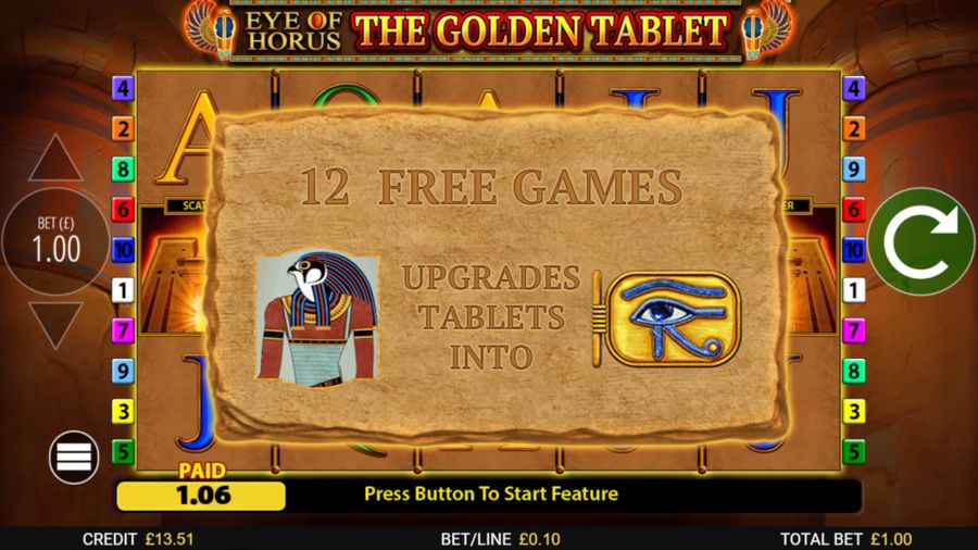 Eye Of Horus The Golden Tablet Free Spins - -