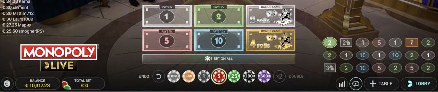 Monopoly Live Placing Bets - -
